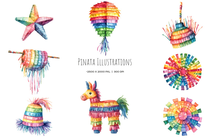 watercolor-colorful-pinata-clipart-mexican-16-pinata-set