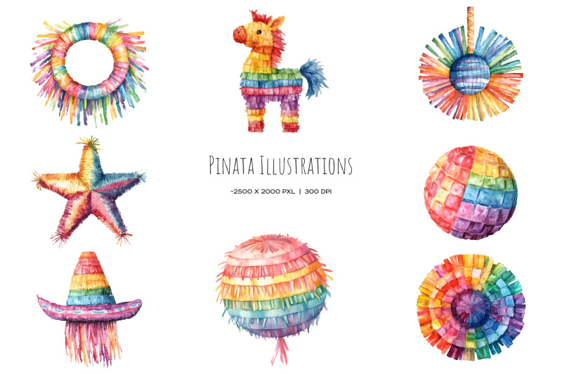 watercolor-colorful-pinata-clipart-mexican-16-pinata-set