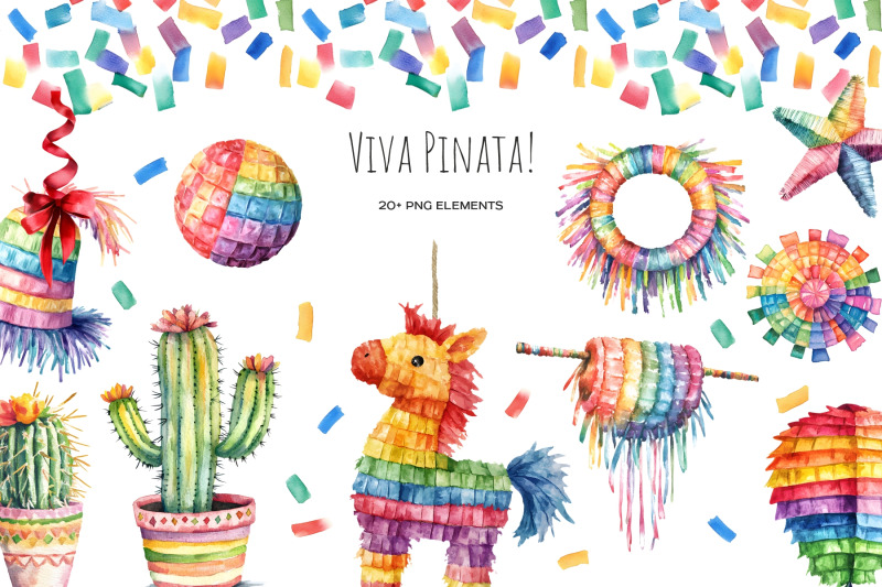 watercolor-colorful-pinata-clipart-mexican-16-pinata-set