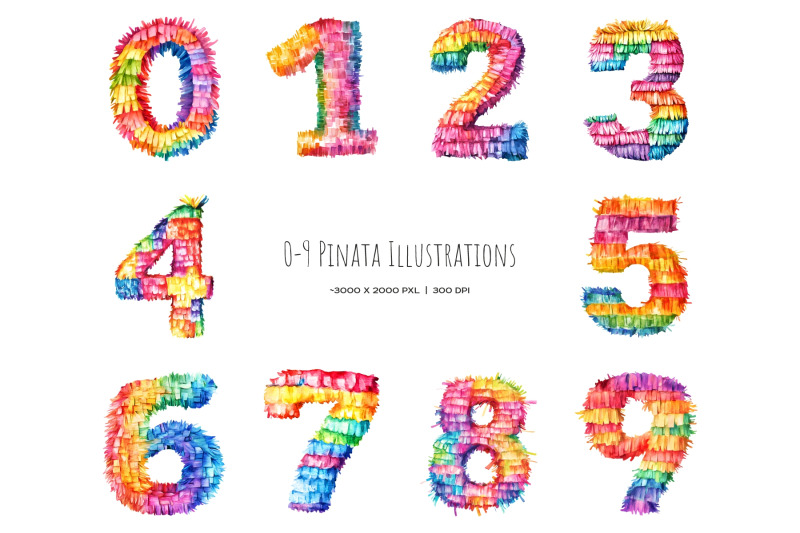 watercolor-digits-pinata-clipart-mexican-colorful-0-9-numbers-pinata