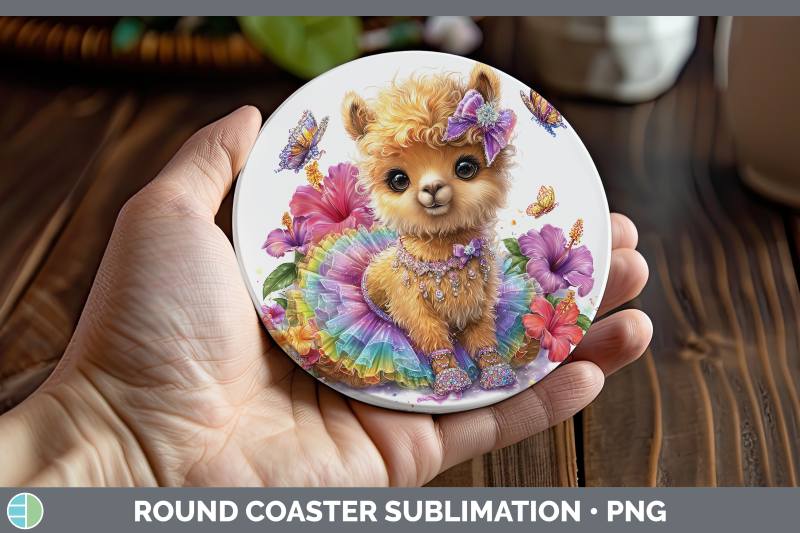 llama-round-coaster-farm-rainbow-summer-sublimation-coaster