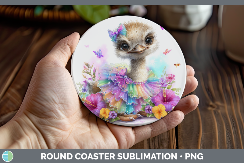 ostrich-round-coaster-farm-rainbow-summer-sublimation-coaste
