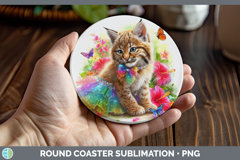 bobcat-round-coaster-wild-cats-rainbow-summer-sublimation-co