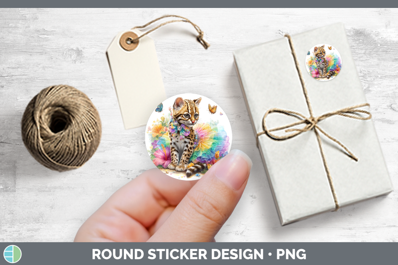 wild-cats-rainbow-summer-margay-cat-stickers-round-labels