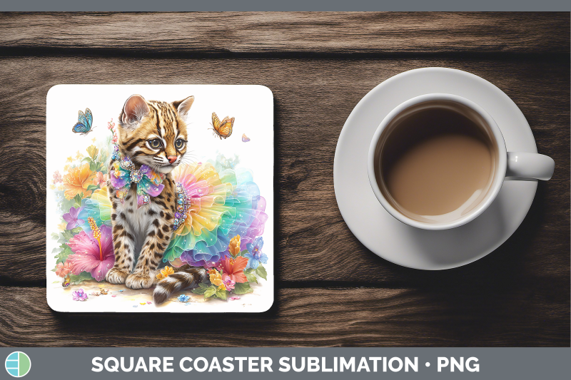 margay-cat-square-coaster-wild-cats-rainbow-summer-sublimati