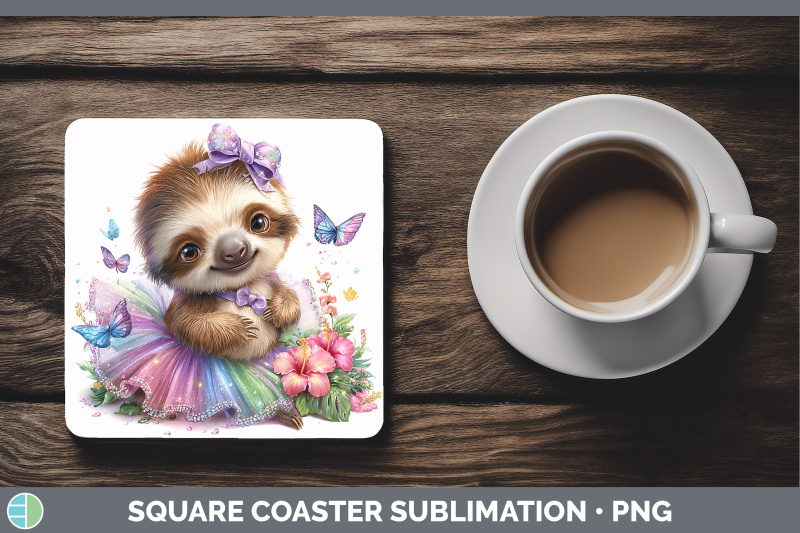 sloth-square-coaster-safari-rainbow-summer-sublimation-drink
