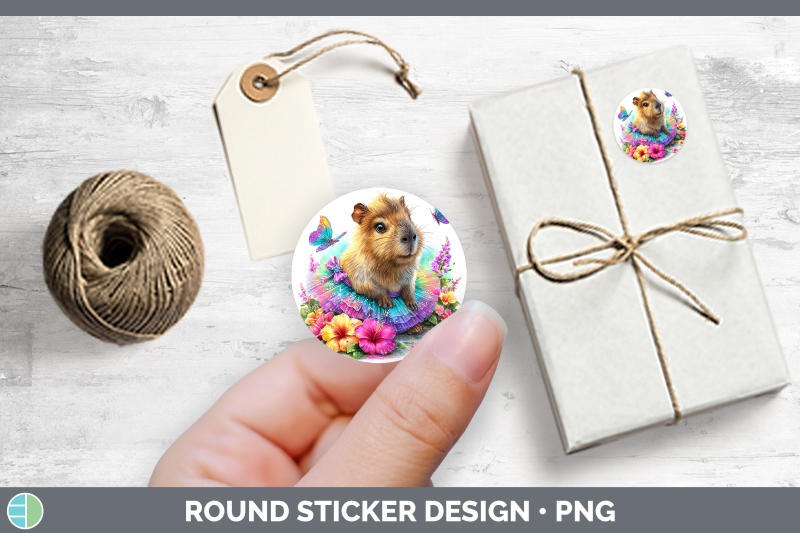 safari-rainbow-summer-capybara-stickers-round-labels-desig