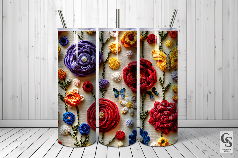 colorful-3d-crochet-flowers-seamless-patterns