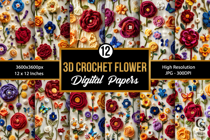 colorful-3d-crochet-flowers-seamless-patterns