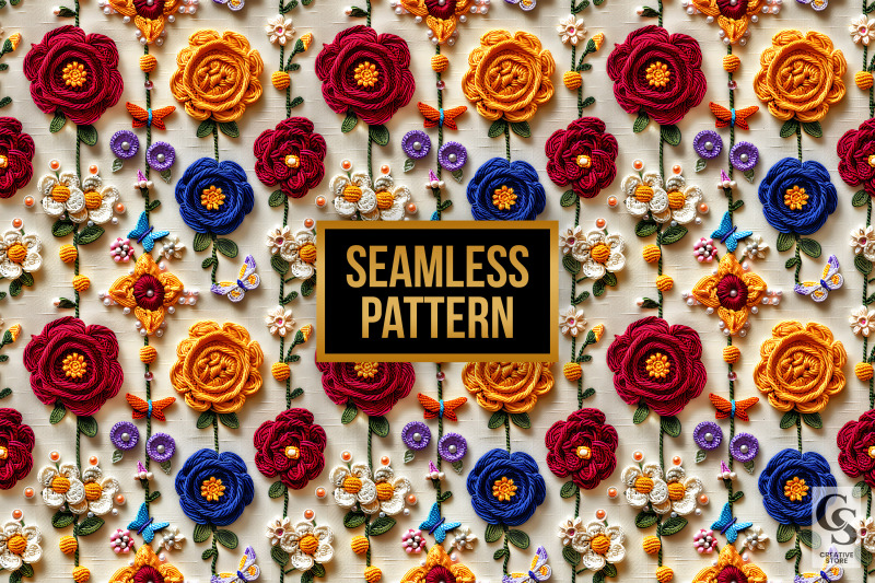 colorful-3d-crochet-flowers-seamless-patterns