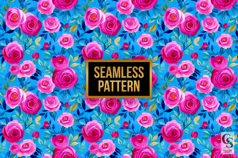 fuchsia-pink-watercolor-roses-seamless-pattern