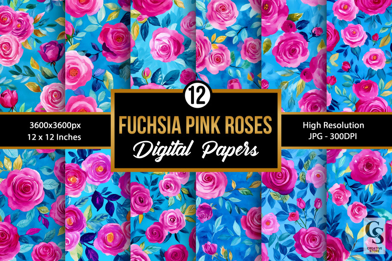 fuchsia-pink-watercolor-roses-seamless-pattern