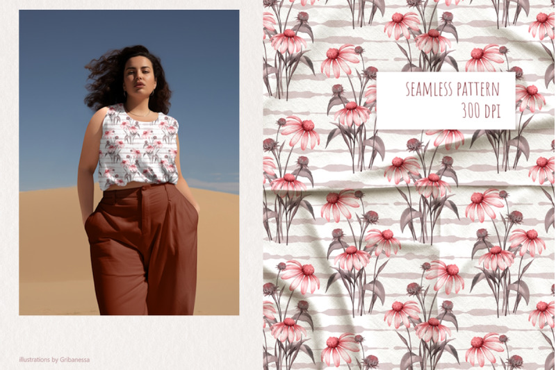 pink-echinacea-floral-seamless-pattern