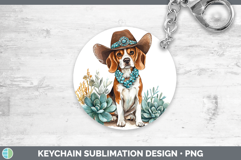 03-beagle-keychain-western-cowboy-dogs-sublimation-keyring