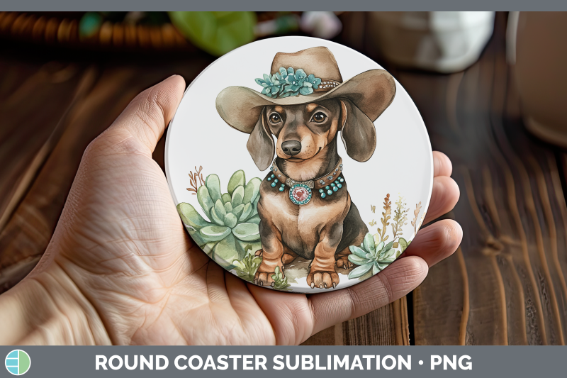 07-dachshund-round-coaster-western-cowboy-dogs-sublimation