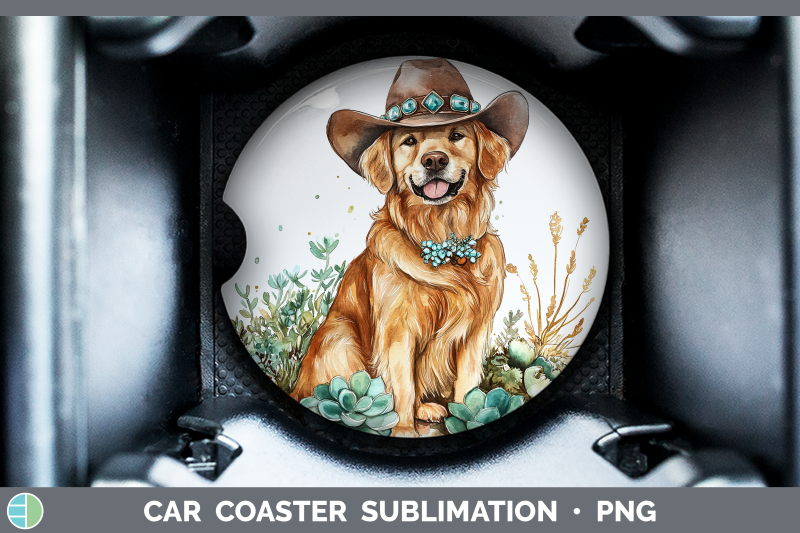 09-golden-retriever-car-coaster-western-cowboy-dogs-sublima