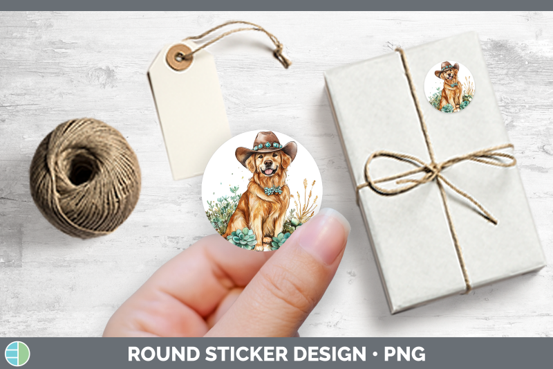 western-cowboy-dogs-09-golden-retriever-stickers-round-la