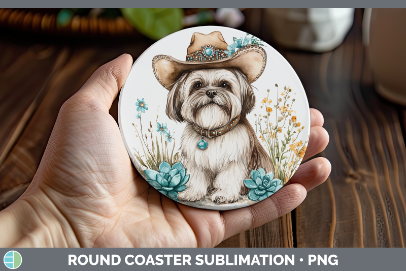 lhasa-apso-round-coaster-western-cowboy-dogs-sublimation-coa