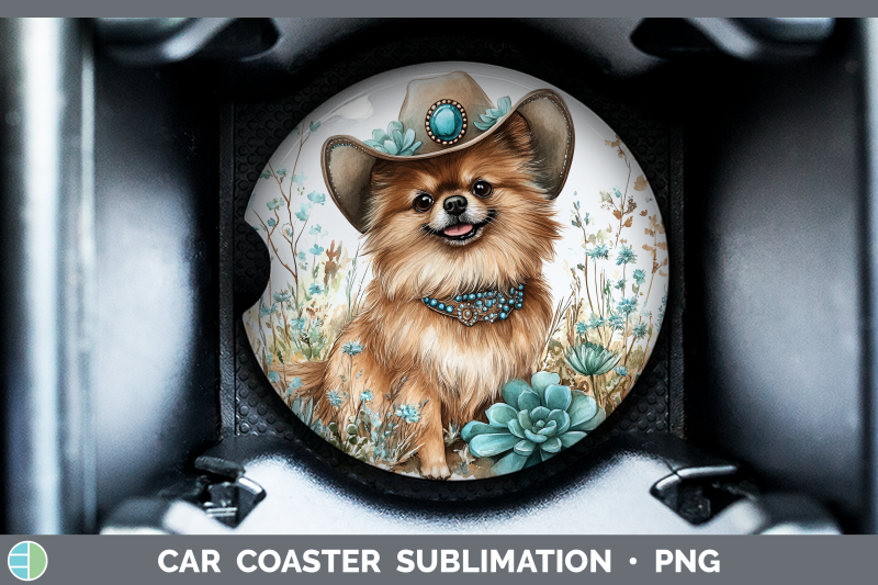 pomeranian-car-coaster-western-cowboy-dogs-sublimation-drink