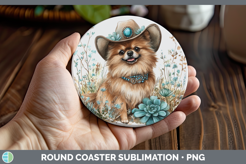 pomeranian-round-coaster-western-cowboy-dogs-sublimation-coa