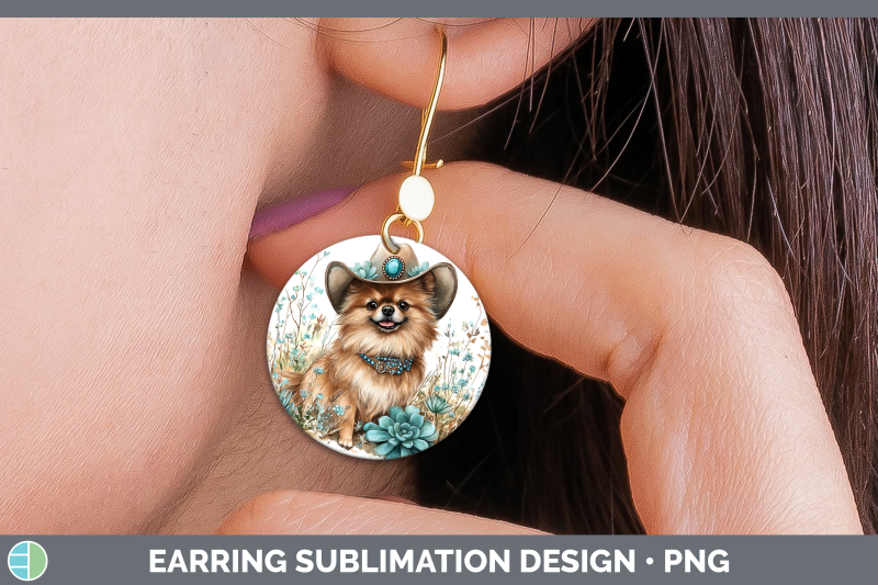 pomeranian-round-earrings-western-cowboy-dogs-sublimation-ea