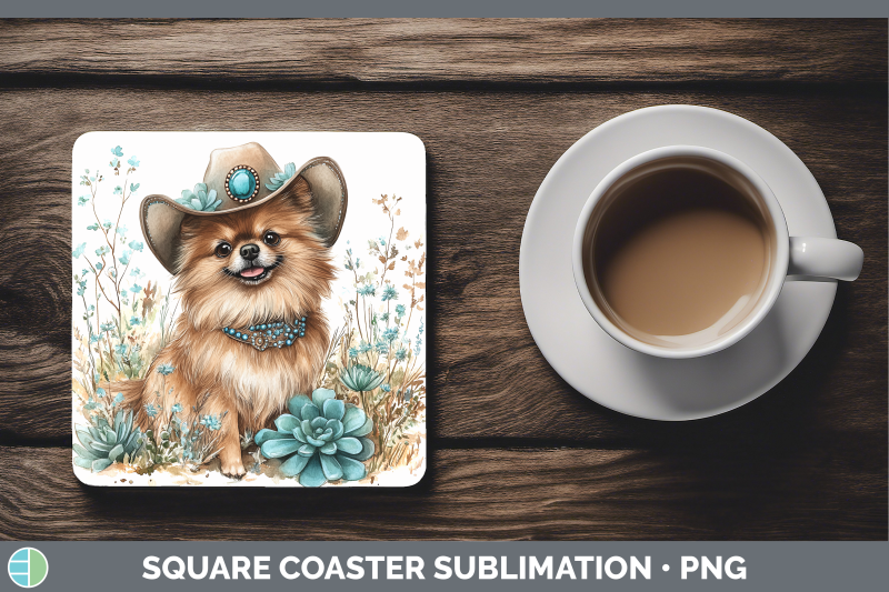 pomeranian-square-coaster-western-cowboy-dogs-sublimation-dr