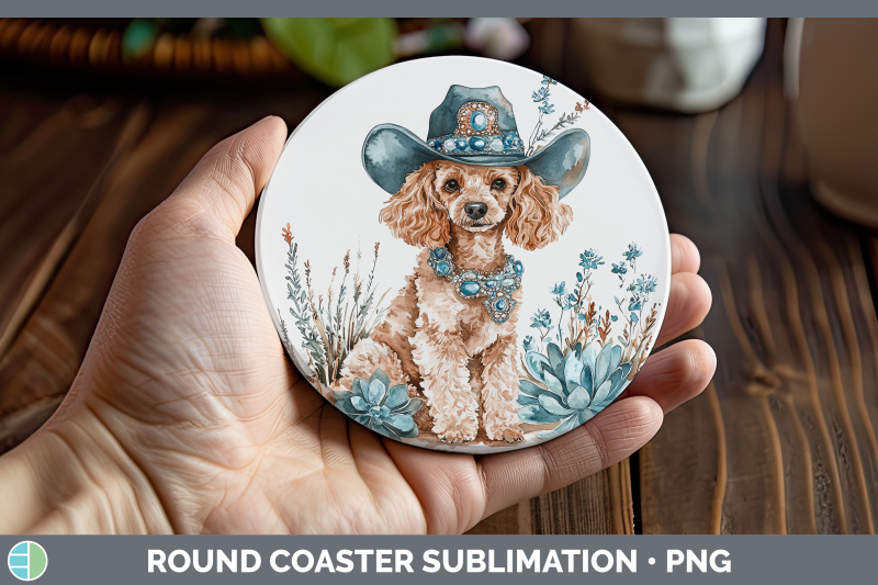 poodle-round-coaster-western-cowboy-dogs-sublimation-coaster
