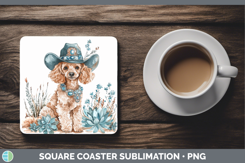 poodle-square-coaster-western-cowboy-dogs-sublimation-drink