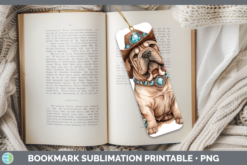 shar-pei-bookmark-western-cowboy-dogs-sublimation-printable