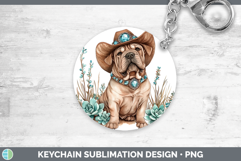 shar-pei-keychain-western-cowboy-dogs-sublimation-keyring-de