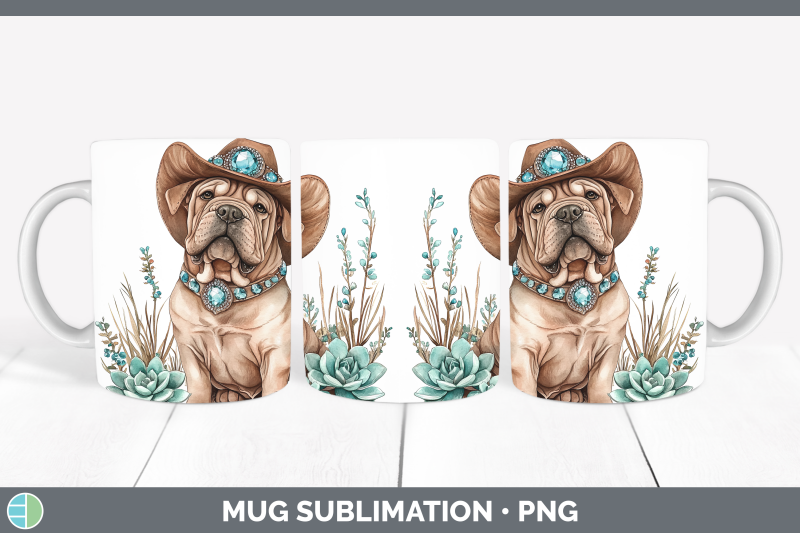 shar-pei-mug-wrap-western-cowboy-dogs-sublimation-coffee-cup