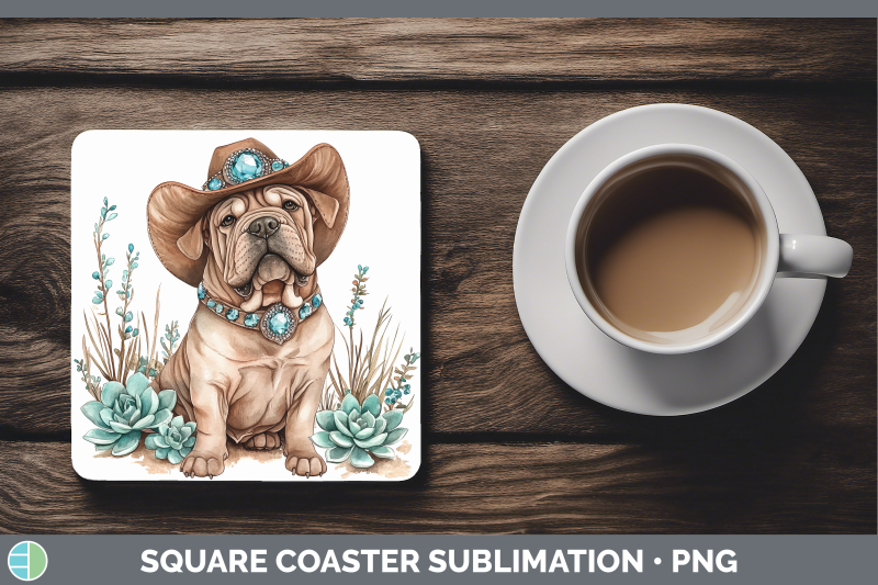 shar-pei-square-coaster-western-cowboy-dogs-sublimation-drin
