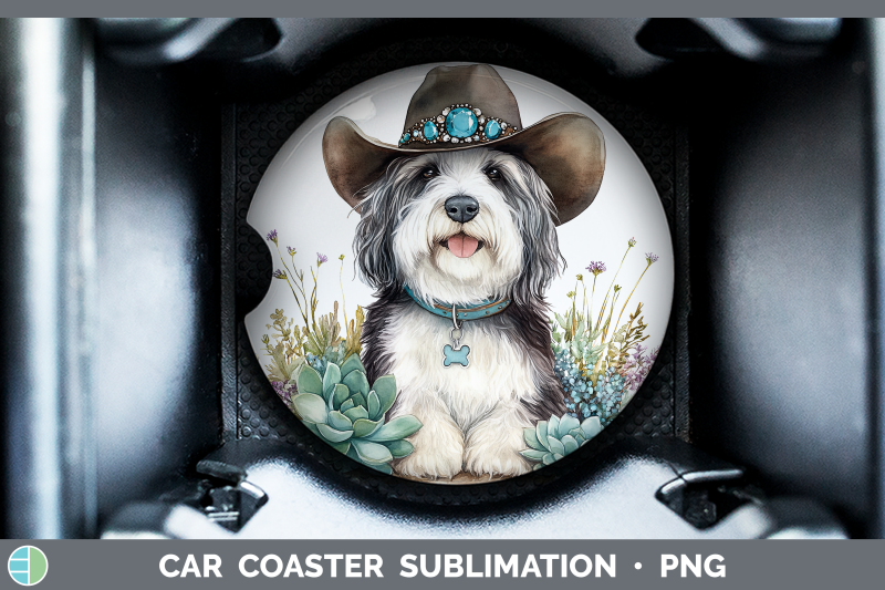old-english-sheepdog-car-coaster-western-cowboy-dogs-sublima