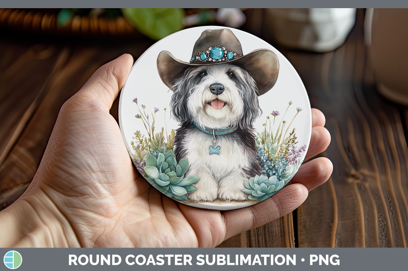 old-english-sheepdog-round-coaster-western-cowboy-dogs-subli