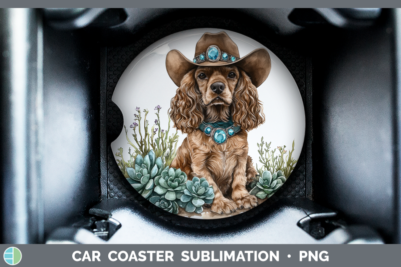 cocker-spaniel-car-coaster-western-cowboy-dogs-sublimation-d
