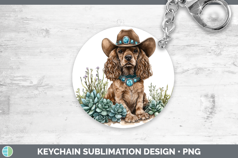 cocker-spaniel-keychain-western-cowboy-dogs-sublimation-keyr