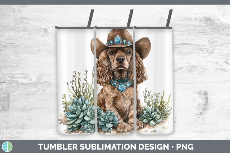 cocker-spaniel-tumbler-western-cowboy-dogs-sublimation-20-oz