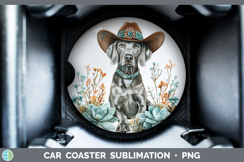 weimaraner-car-coaster-western-cowboy-dogs-sublimation-drink