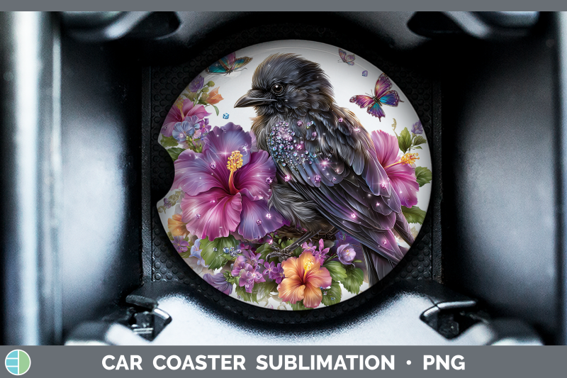 crow-car-coaster-birds-01-floral-summer-sublimation-drink-ma