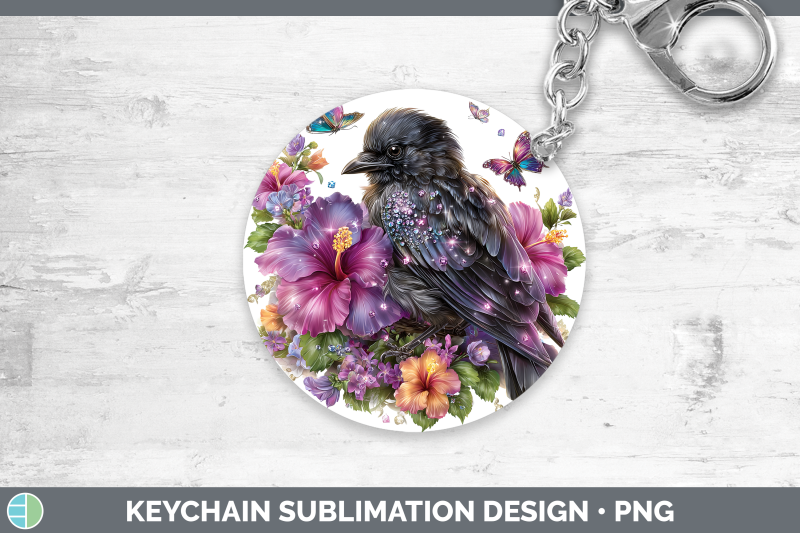 crow-keychain-birds-01-floral-summer-sublimation-keyring-des