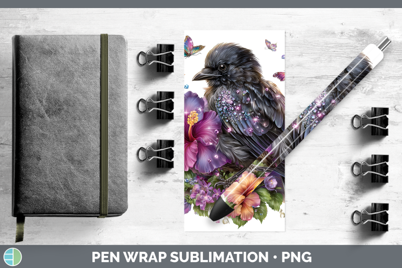 crow-pen-wrap-birds-01-floral-summer-sublimation-pen-designs