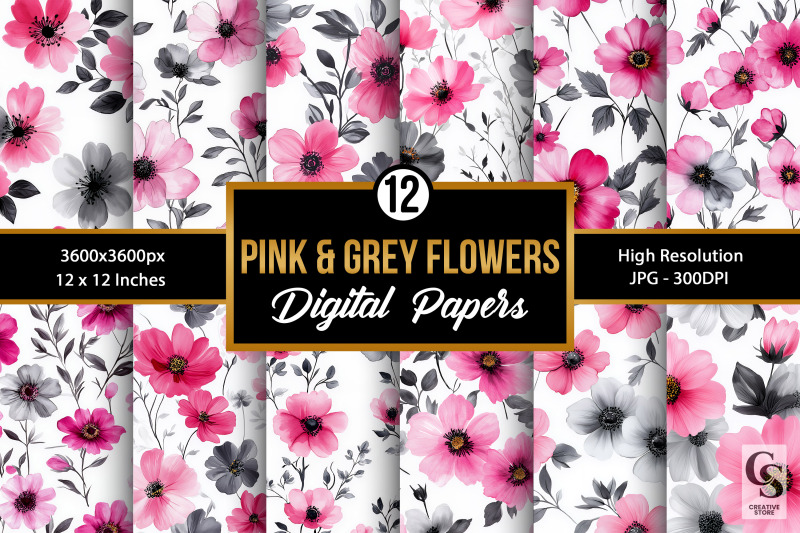 pink-grey-watercolor-flowers-seamless-patterns