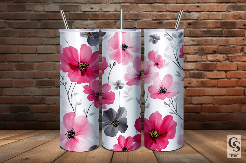 pink-grey-watercolor-flowers-seamless-patterns