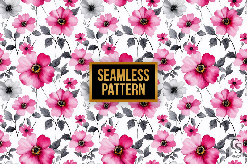 pink-grey-watercolor-flowers-seamless-patterns