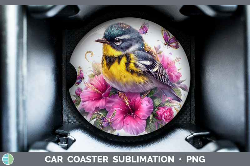 warbler-car-coaster-birds-01-floral-summer-sublimation-drink