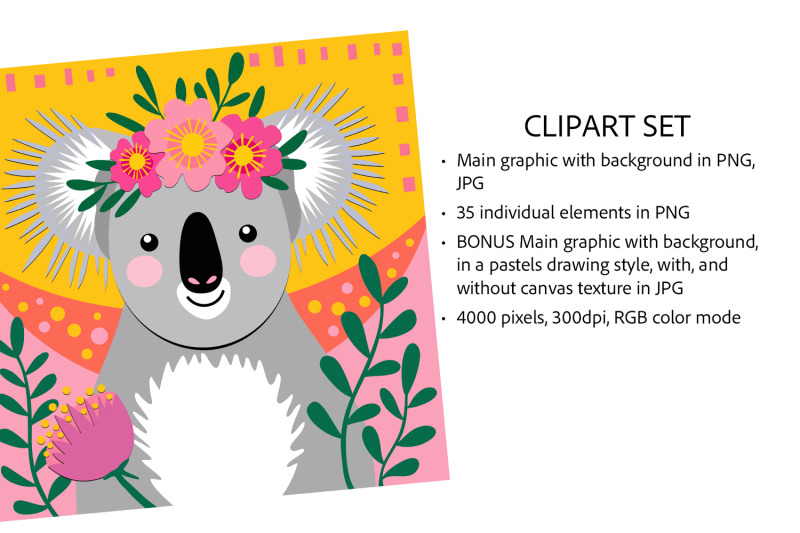 sweet-koala-flower-crown-clipart-set