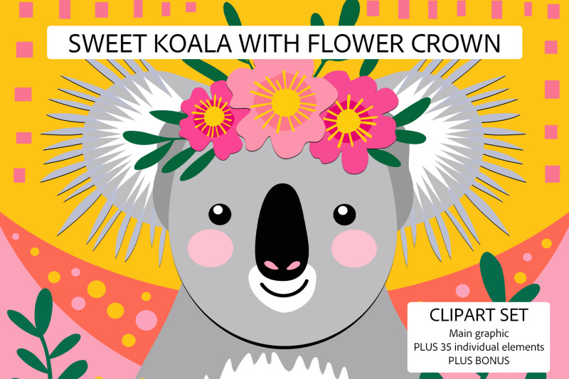 sweet-koala-flower-crown-clipart-set