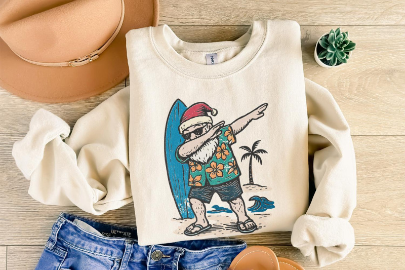 santa-claus-dabbing-png-surfing-christmas-shirt-png-tropical-holiday