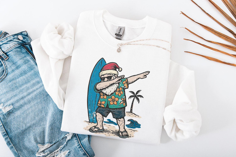 santa-claus-dabbing-png-surfing-christmas-shirt-png-tropical-holiday