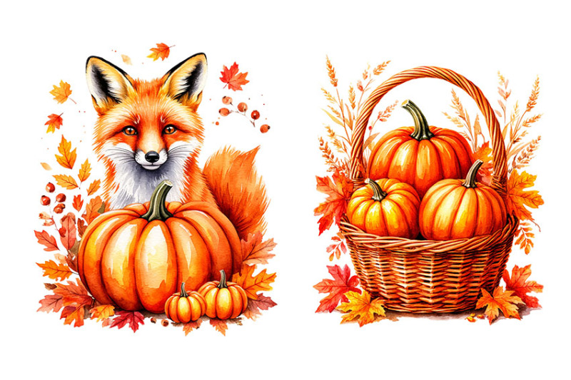 fox-with-orange-pumpkin-and-autumn-leaves-png